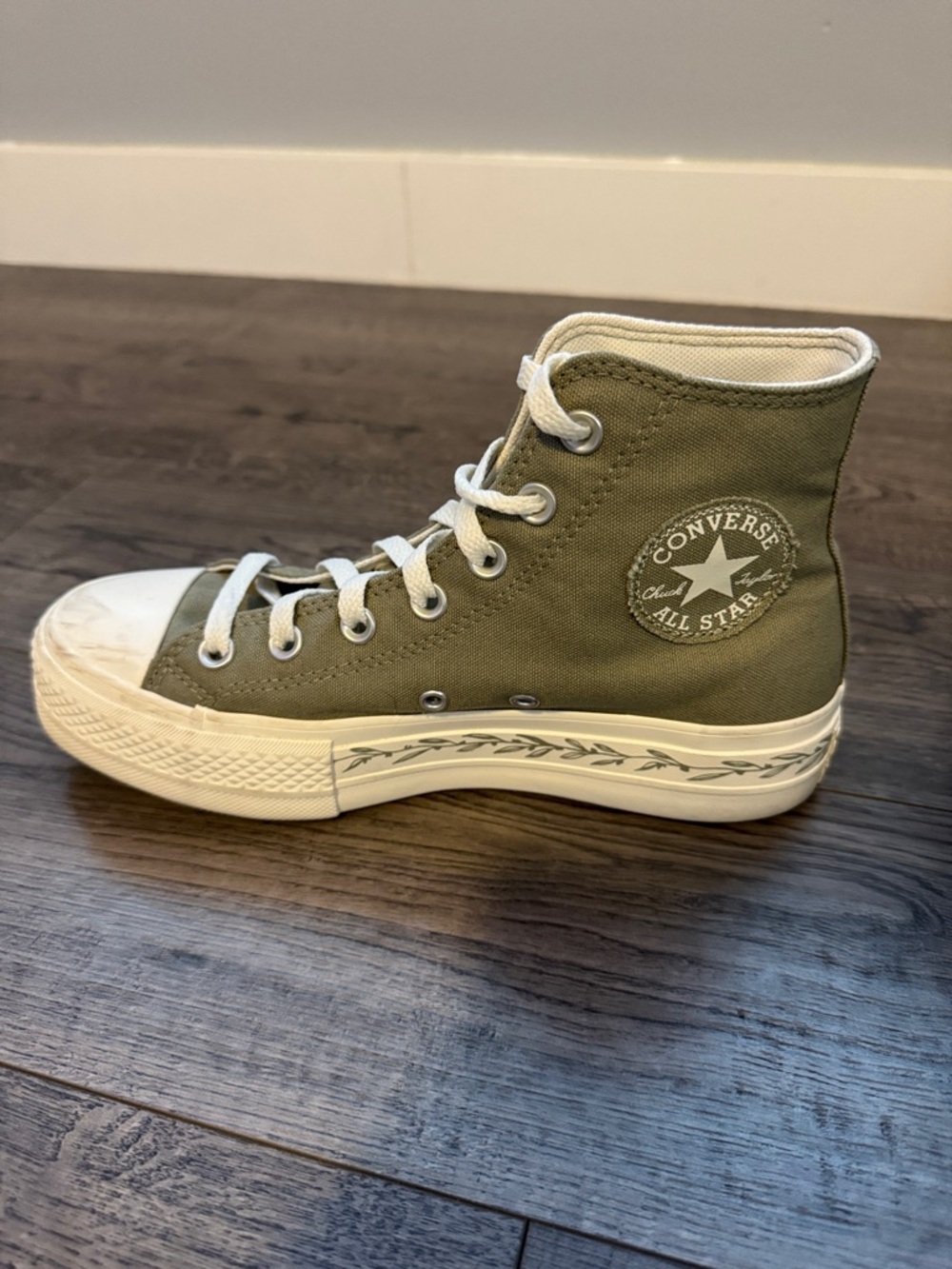 Converse High-Top Canvas Sneakers in Olive Green - Picture 3 of 4